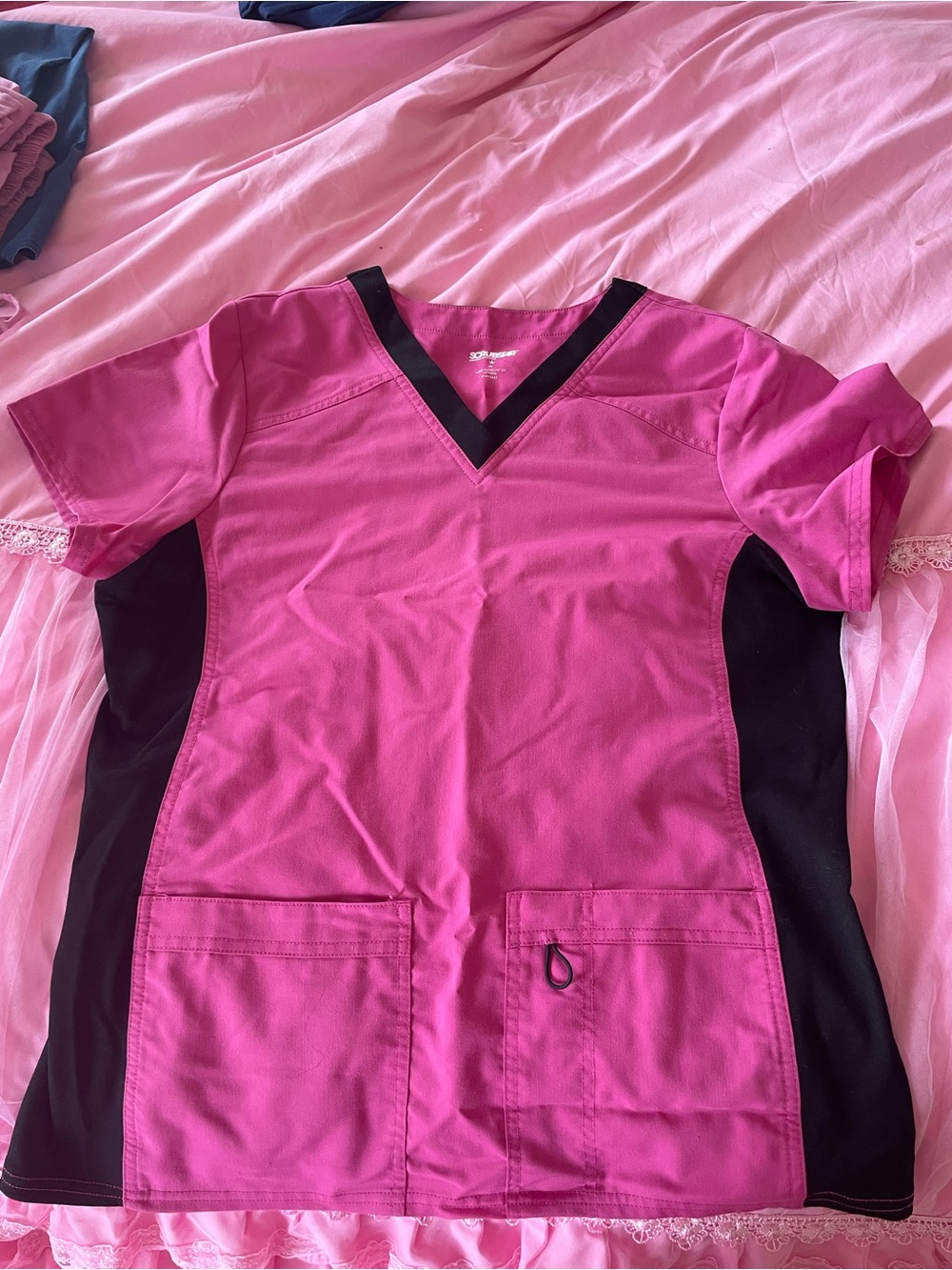 Pink and Black V-Neck SCRUBSTAR Scrub Top